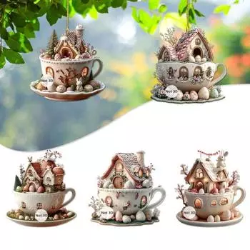 1 шт/5 шт пасхальные кофейные чашки украшения домик шоколадная кружка кролик домик подвеска 2D акриловая кружка горячего какао весеннее украшение для праздничного домашнего декора