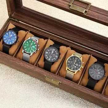 1 шт/5 шт роскошные мужские деловые часы кварцевые мужские наручные часы с ремешком из нержавеющей стали модные мужские часы мужские часы с датой