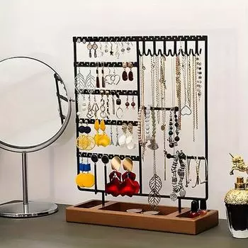 1 шт. 5-уровневая подставка для украшений, подставка для сережек, подставка для сережек с деревянным подносом, органайзер для украшений для сережек, ожерелий, браслетов, часов и колец
