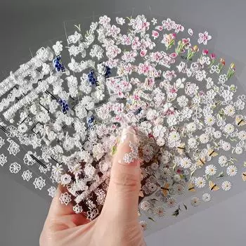 1 шт. 5D пчела, бабочка, цветок, тисненый стикер для ногтей, самоклеящаяся акриловая наклейка с гравировкой подсолнечника, маникюрный слайдер, украшение 6x10 см