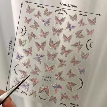 1 шт. 5D рельефная ракушка свет бабочка наклейки для ногтей лазерные цветные клейкие слайдеры наклейки Diy японский маникюр украшения наклейки