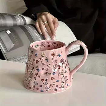 1 шт. 600 мл керамическая кофейная кружка с цветочным узором, многоцелевая изолированная чашка для горячих и холодных напитков, можно мыть только вручную, многоразовая 501-600ml белый