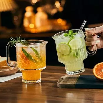 1 шт. 650 мл большая емкость для фруктовых стаканов с ручками коктейльный бокал летний лимонный чай чашки сока подходит для баров клубных встреч 650ML