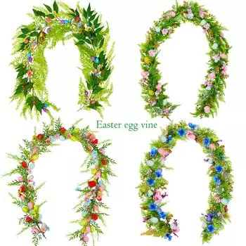 1 шт. 6,2-футовая пасхальная гирлянда из яиц для камина, весенняя виноградная лоза, пасхальная гирлянда, разноцветная искусственная подвесная настенная декорация для пасхального украшения дерева One Size