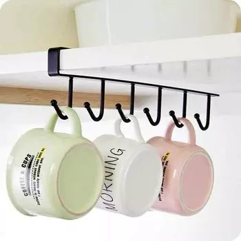 1 шт. 6 крючков, кухонный держатель для чашек, повесить под полку, стеллаж для хранения, органайзер чёрный