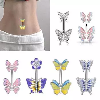 1 шт./6 шт. из нержавеющей стали, бабочка, жемчуг, кольцо для пупка, капельное масло, пупок, гвоздь