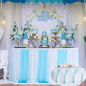 1 шт 6TF/9 футов двухслойные марлевые скатерти двойного назначения однотонные/двухцветные декор стола свадьба день рождения вечеринка десерт банкет 1.83m*0.78m белый/синий