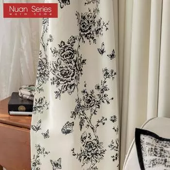 1 шт. 70-80% степень затемнения цветочные узоры и однотонные боковые панели затемняющие шторы для спальни гостиной домашний декор серия Nuan W(75+125)cm x L260cm чёрный