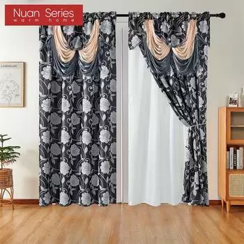 1 шт. 70-80% затемняющие европейские роскошные жаккардовые двухслойные шторы для спальни, гостиной, домашнего декора, серия Nuan W132cm x L213cm коричневый