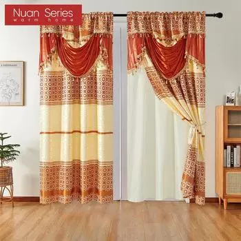 1 шт. 70-80% затемняющие европейские жаккардовые шторы с интегрированными кисточками для спальни, гостиной, домашнего декора, серия Nuan W132cm x L213cm коричневый
