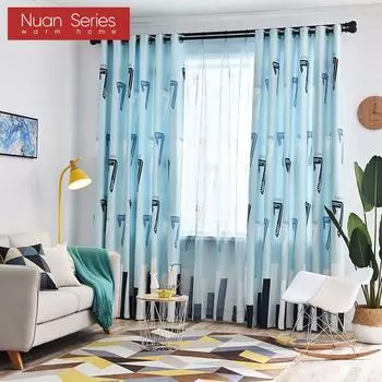 1 шт. 70-80% затемняющие модные и минималистичные шторы с цифровым рисунком и принтом для спальни, гостиной, домашнего декора, серия Nuan W100cm x L200cm синий