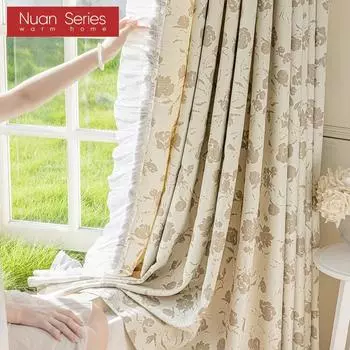 1 шт 70-80% затемняющие романтические французские розы с принтом оборками удобные шторы для спальни гостиной домашнего декора серии Nuan W100cm x L130cm чёрный