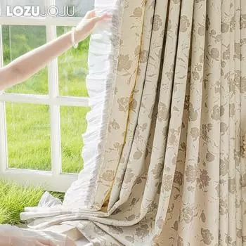 1 шт 70-80% затемняющие романтические французские розы с принтом оборки удобные шторы для спальни гостиной домашний декор LOZUJOJU W100cm x L130cm чёрный