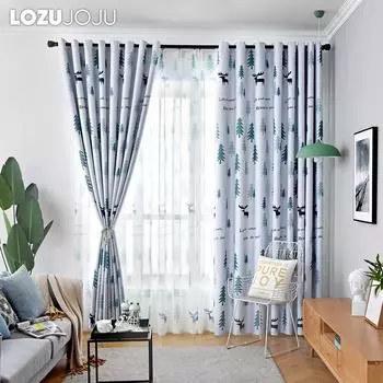 1 шт. 70-80% затемняющие шторы в стиле Ins с скандинавским оленем из полиэфирного волокна, персонализированные шторы с принтом, прозрачные шторы для спальни, гостиной, домашнего декора LOZUJOJU Tulle-W100cm x L200cm белый