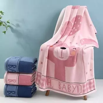 1 шт. 70 X 140 см Милое хлопковое банное полотенце с медведем впитывает воду Мягкое большое банное полотенце для дома Пляжное полотенце розового и синего цвета розовый