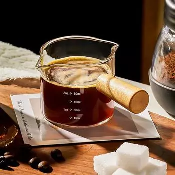 1 шт. 75 мл двойной стакан для молока с боковой деревянной ручкой прозрачная стеклянная кофейная чашка, подходит для домашнего эспрессо, производства молока чистый