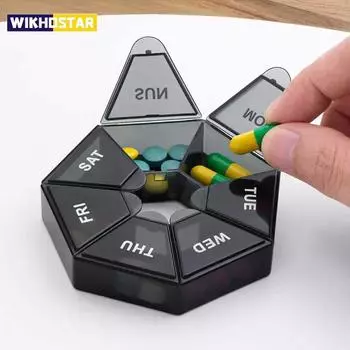 1 шт. 7-дневный контейнер для хранения таблеток, мини-дорожный портативный дозатор лекарств, многофункциональный пластиковый контейнер с семью отделениями чёрный