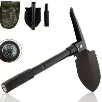 1 шт. 7-в-1 железная складная лопата для выживания с компасом, многофункциональный инструмент для кемпинга и походов на открытом воздухе, незаменимый инструмент ко Дню Труда, без кремневого/магниевого стержня 1pc