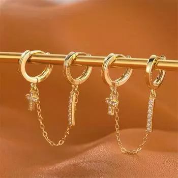1 шт. 925 пробы стерлингового серебра циркония кисточкой крест панк серьги гвоздики для женщин девочек свадебные украшения Pendientes eh1265 золотой