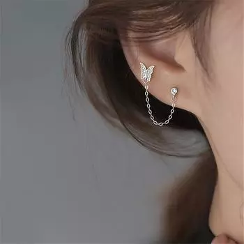 1 шт. 925 пробы стерлингового серебра кисточка длинная цепочка бабочка круглые бусины серьги-гвоздики для женщин девочек ювелирные изделия Pendientes Eh1668