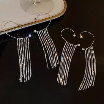 1 шт. 925 пробы стерлингового серебра кисточка кристалл длинная цепочка клипса серьги для женщин девушка ухо манжета мода Корея ювелирные изделия Eh276