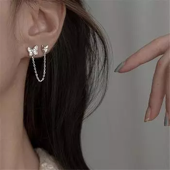 1 шт. 925 пробы стерлингового серебра кубической кисточки длинные бабочки шарм серьги-гвоздики для женщин девушки свадьба женские Pendientes Eh853 золотой