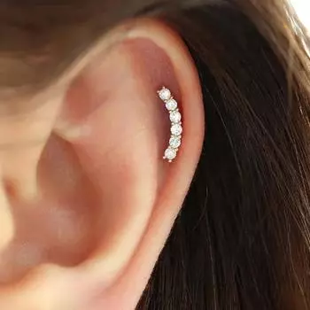1 шт. 925 пробы стерлингового серебра модные однорядные бриллиантовые гвоздики плоская задняя часть хрящ спираль пирсинг ювелирные изделия для женщин повседневная одежда золотой