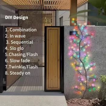 1 шт. 96 светодиодов 1,8 м/5,9 футов гирлянда из ивовой лозы, рождественская гирлянда, 8 режимов, декоративный светильник из ротангового дерева для стены, спальни, для дома, улицы разноцветный