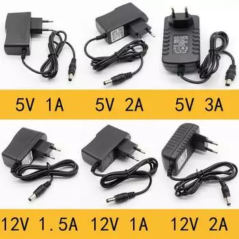 1 шт., адаптер питания переменного тока в постоянный ток 100-240 В, адаптер зарядного устройства 5 В, 12 В, 1 А, 2 А, 1,5 А, вилка стандарта Великобритании, ЕС, 5,5 мм x 2,1 мм, 5,5 мм x 2,5 мм/вилка 5v3aDC EU 12V1A чёрный