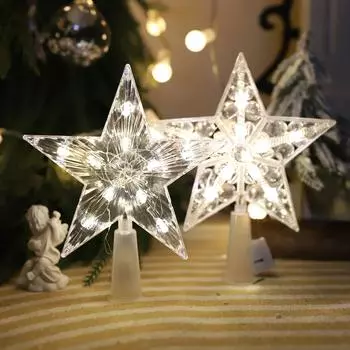 1 шт. Adorno LED Brillante Para Decoracin rbol Navidad Luz Hadas Con Caja Batera 15 см, новая светящаяся елка со звездой на Рождество 1PCS