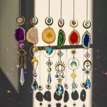 1 шт. Агатовый ловец солнца, создатель радуги, хрустальный подвесной декор, настенный декор с колокольчиками зелёный