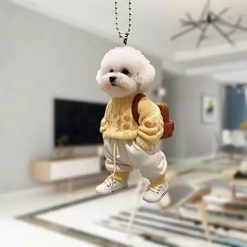 1 шт. акриловая подвеска в виде щенка-универсальное украшение для рюкзаков, автомобильных зеркал и дома, очаровательный автомобильный брелок с милой плюшевой собачкой 1pc