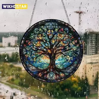 1 шт. Акриловое настенное украшение для крыльца, праздничное украшение, окрашенное подвесное украшение для окна, круглый знак. 15cmx15cm