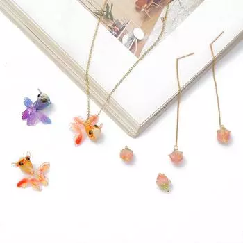 1 шт., акриловые Золотая рыбка/клубника, подвески в форме подвески, бусины для изготовления ювелирных изделий своими руками, аксессуары 15x10mm розовый