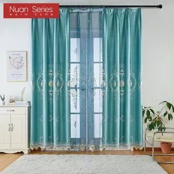 1 шт. экзотические роскошные полузатемняющие синие вышитые затемняющие шторы для гостиной, спальни, домашнего декора, серия Nuan Blackout-W100cm x L200cm синий