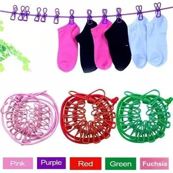 1 шт., эластичная веревка для кемпинга, путешествий, уличная ветрозащитная веревка для белья с 12 зажимами, домашняя сушильная линия, веревка для стирки одежды, веревка красный