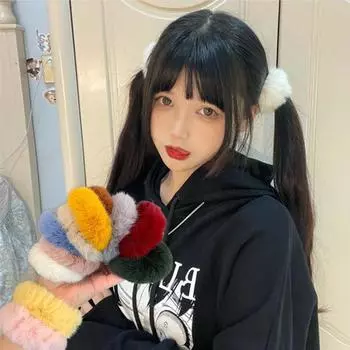 1 шт. эластичная веревка для волос для девочек, искусственный мех, цветная резинка для волос, держатель для хвоста, эластичное плюшевое кольцо для волос, аксессуары для волос