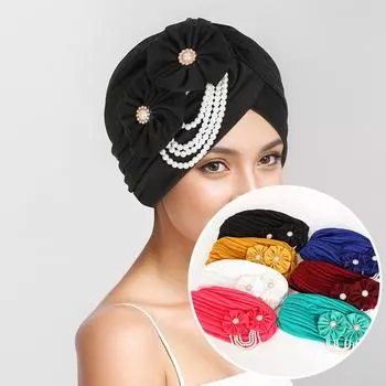 1 шт. элегантная модная повязка на голову с жемчугом и бусинами, тюрбан, шапка с цветочным узором, мягкий платок