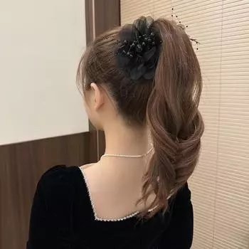1 шт., элегантная сетчатая заколка для волос с цветком для женщин, элегантная заколка в виде акулы с жемчужной кисточкой, модная заколка для хвоста для девочек, аксессуары для волос чёрный