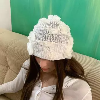 1 шт., элегантная шапка-бини, мягкая дышащая вязаная шапка, однотонный цвет, дизайн с розами, ажурная ретро-вязаная крючком белый