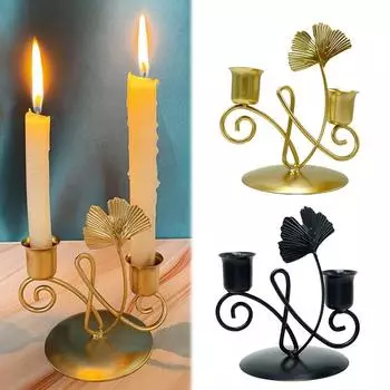 1 шт. элегантный металлический конический подсвечник подсвечник железный настольный декор лист гинкго орнамент с двойной головкой чёрный