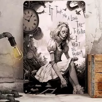 1 шт. Алиса в стране чудес алюминиевая табличка винтажная декоративная настенная живопись настенный декор комната декор, домашний декор ресторан декор чёрный
