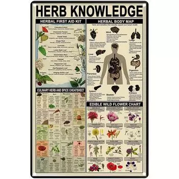 1 шт. Алюминиевый знак Herbal Knowledge, металлический знак, инфографика, аптечка первой помощи для трав, фармацевта, учебное пособие чёрный