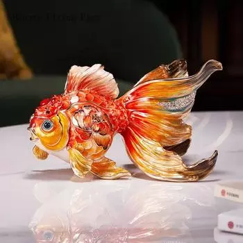 1 шт эмалированная цветная золотая рыбка украшение гостиная винный шкаф настольное украшение свет роскошный подарок аксессуары для домашнего декора