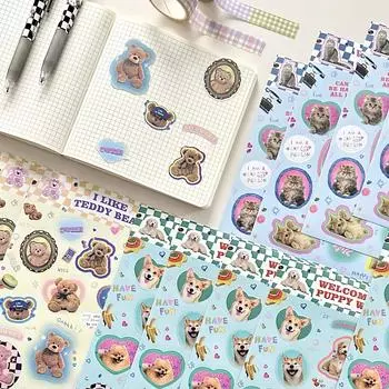 1 шт., американская ретро-наклейка с изображением животных, милый мультяшный кот, медведь, дневник, скрапбукинг, наклейка, сделай сам, декор, ноутбук, подарок, канцелярские принадлежности, паста