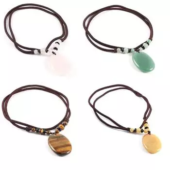 1 шт., энергетический натуральный камень, овальное ожерелье с подвеской, богемная аура, целебный кристалл, драгоценный камень с цепочкой, ожерелья для женщин и мужчин, повседневная одежда, ювелирные подарки 1Pc/4530 mm