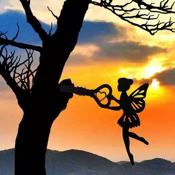 1 шт. Ангел на ветке стальной силуэт – металлическое настенное искусство для дома и патио, украшение для уличной статуи, идеально подходит для дней рождения бежевый