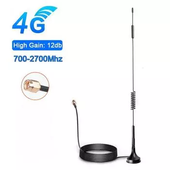 1 шт. антенна с высоким коэффициентом усиления 12 дБи 4G, разъем SMA Male, усилитель сигнала магнитной антенны LTE чёрный