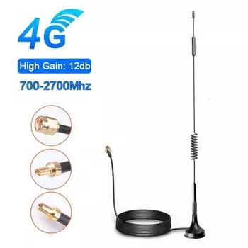 1 шт., антенна с высоким коэффициентом усиления 12 дБи, 2G, 3G, 4G, TS9 CRC9 SMA, разъем 700-2700 МГц, внешний GSM-маршрутизатор, магнитная антенна LTE, усилитель сигнала
