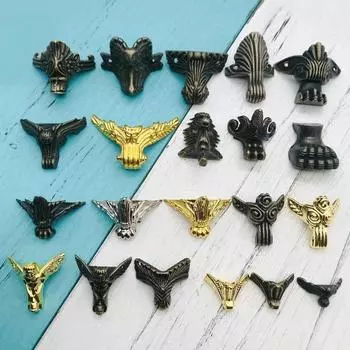 1 шт. антикварная шкатулка для украшений, угловая защита для ног, настольная коробка, винтажный бронзовый тон, ювелирный сундук, подарочная коробка, деревянный ящик, ножки